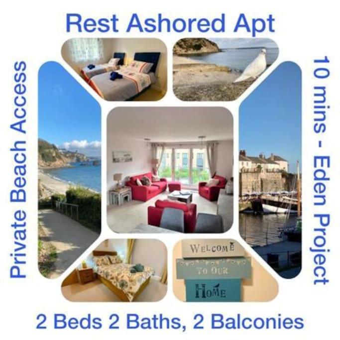 Stunning Apartment, Balconies, Private Beach, Coast Path Чарлстаун Экстерьер фото